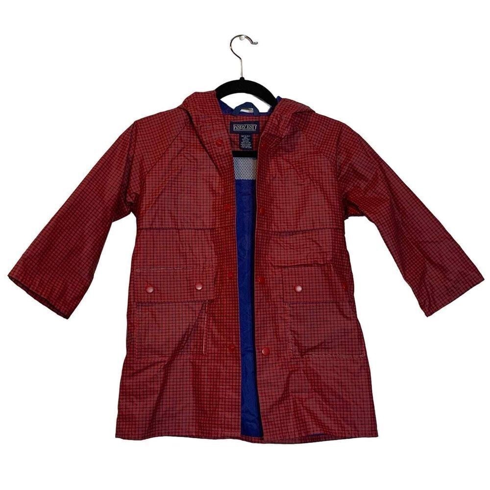 EUC Land's End Red and Blue Plaid Raincoat Windbreaker Size‎ Medium (5-6)